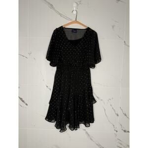 Just Taylor Black gold Polka Dot A-line dress ruffle 10 Romantic Fairy